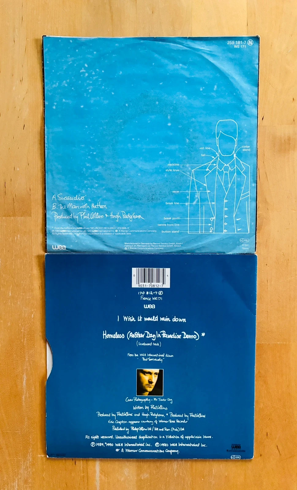 Lote de 2 discos de vinil 45T Phil Collins: Sussudio e I wish it would rain down. – photo 2